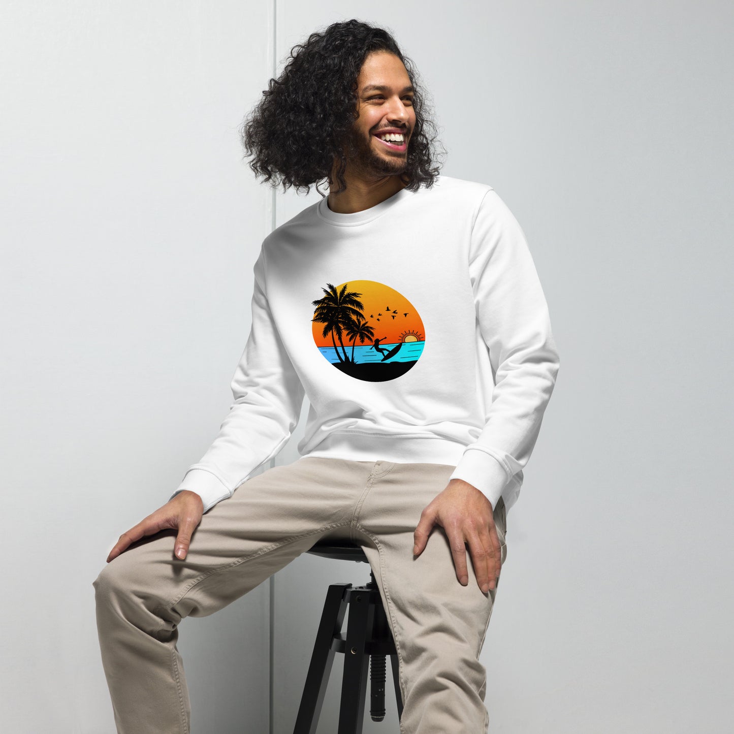 Sunset Surfing Vintage Graphic Men Organic Sweatshirt