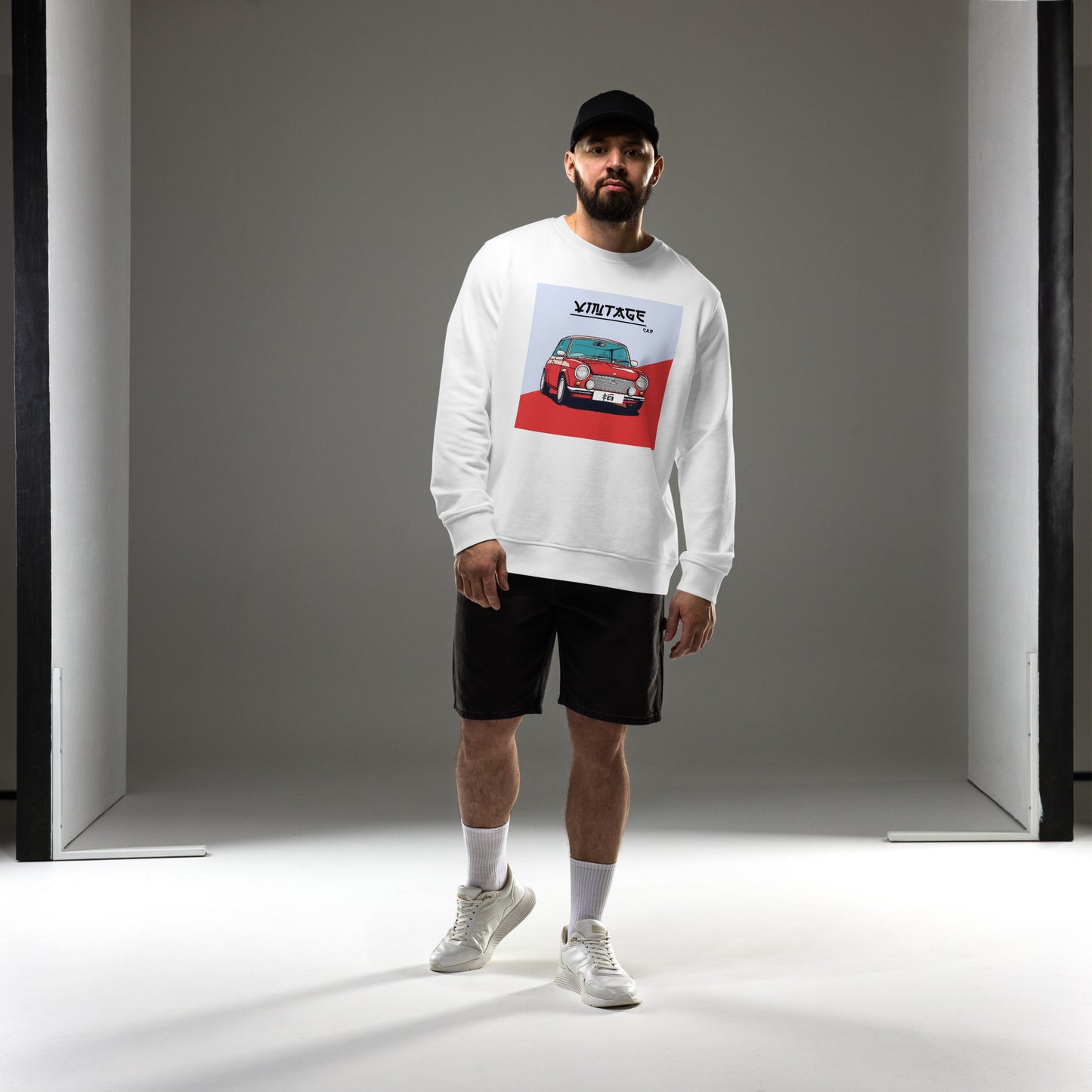 White Vintage Car Sweatshirts that are organic and sustainable.