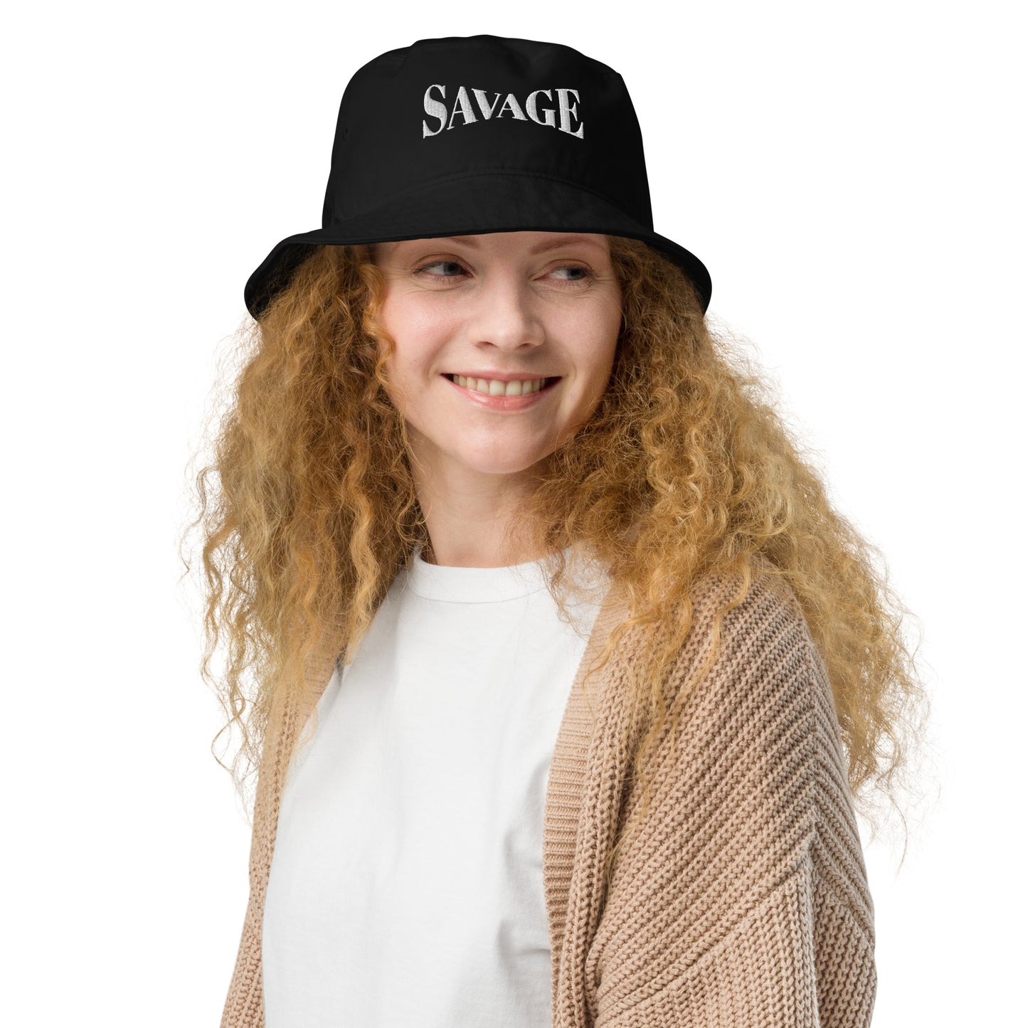 Savage Typography Graphic Organic Bucket Hat