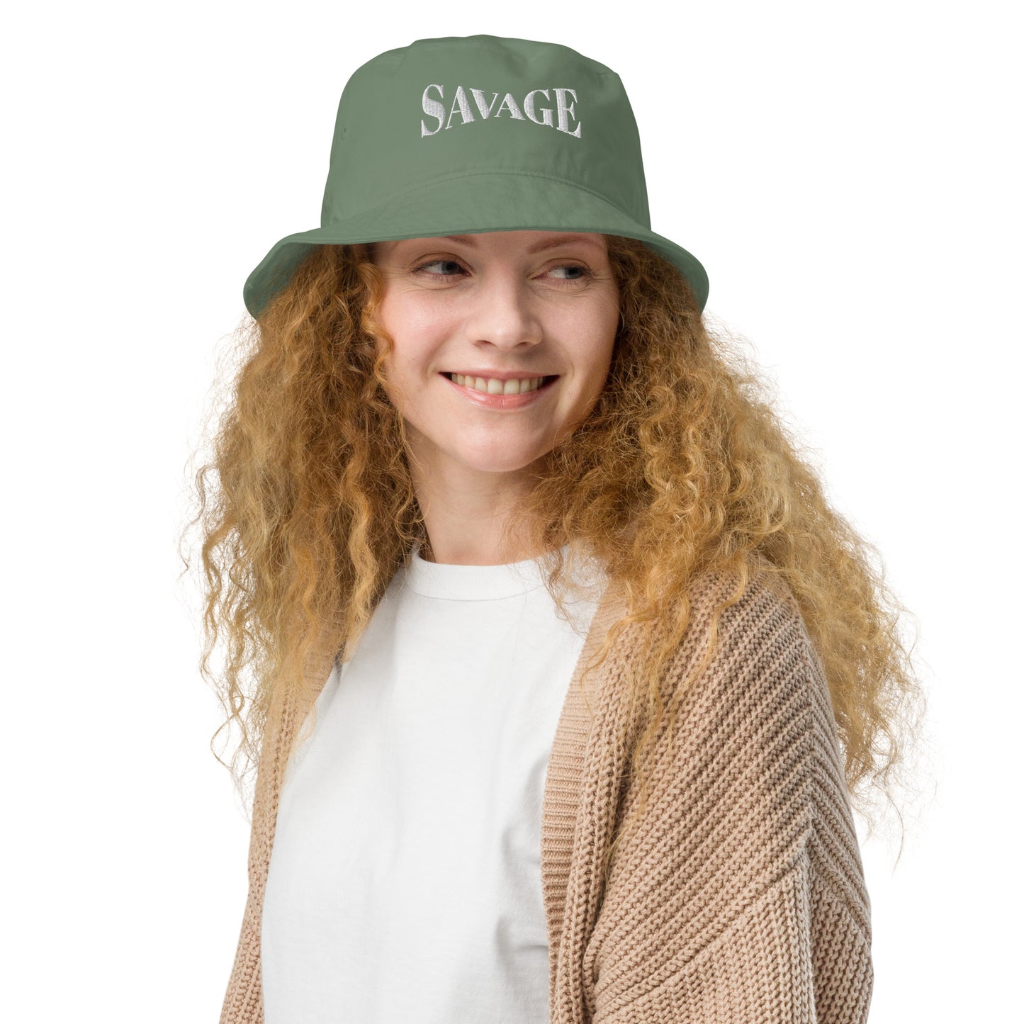 Savage Typography Graphic Organic Bucket Hat