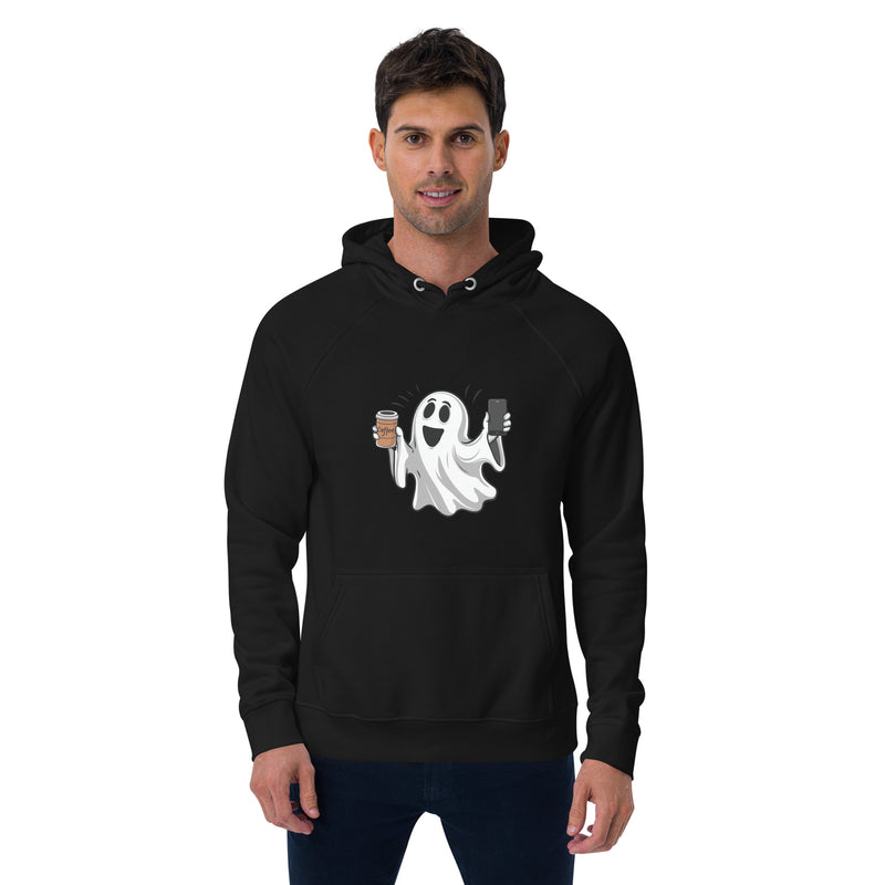 Ghost with Coffee Halloween Graphic Men Eco Raglan Hoodie