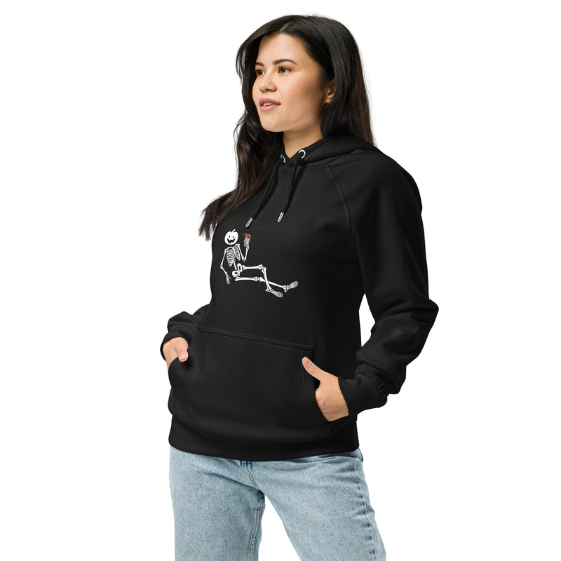 Chilling Pumpkin Head Skeleton Halloween Graphic Women Eco Raglan Hoodie