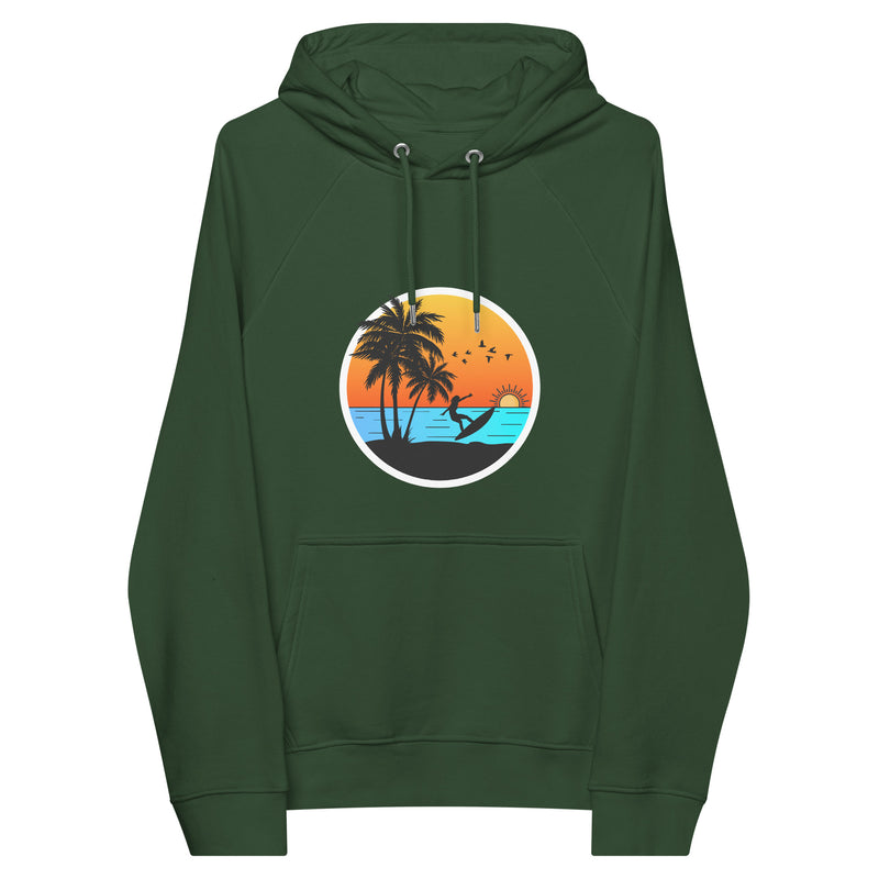 Sunset Surfing Vintage Graphic Women Eco Raglan Hoodie