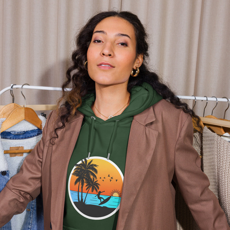 Sunset Surfing Vintage Graphic Women Eco Raglan Hoodie