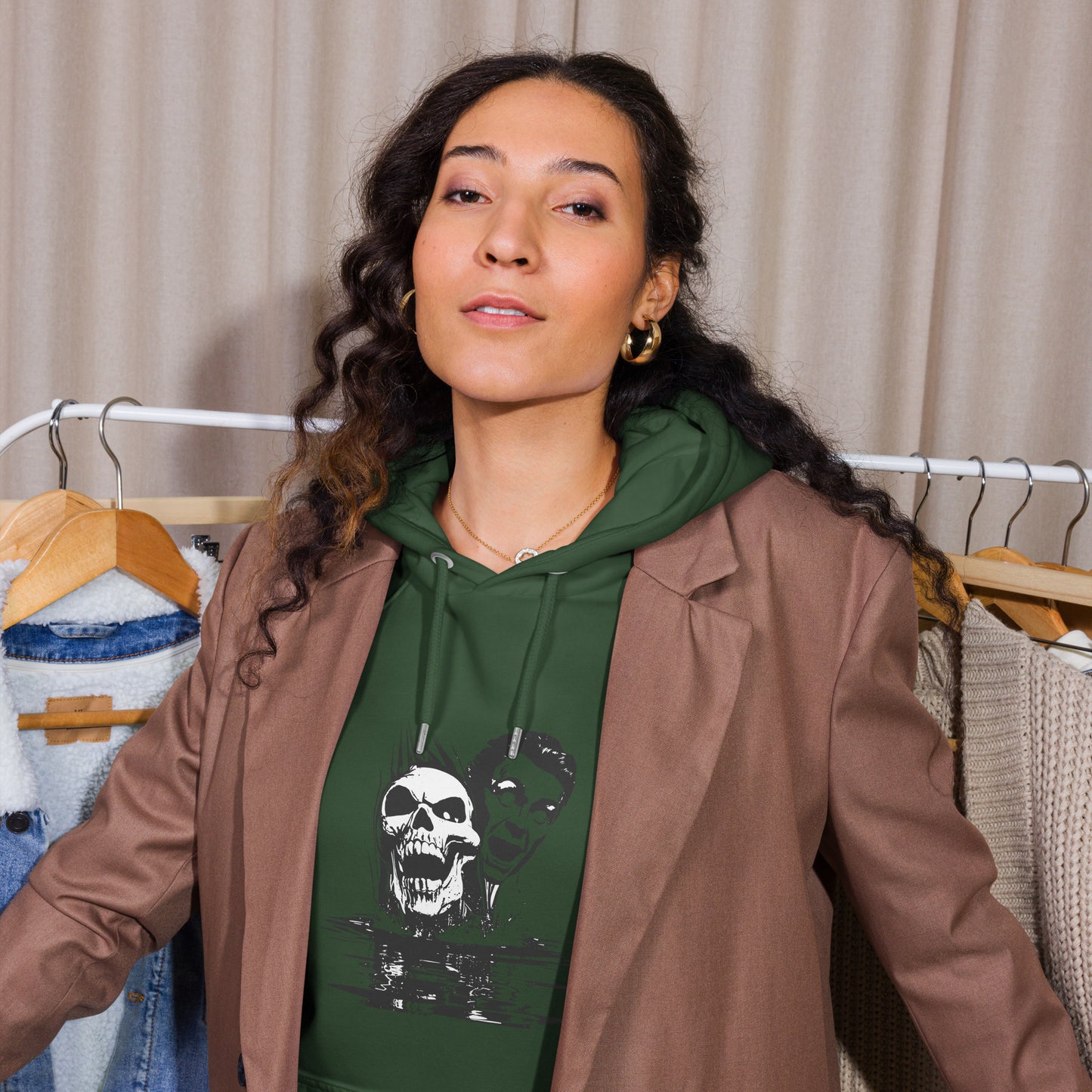 Scary Faces Halloween Graphic Women Eco Raglan Hoodie