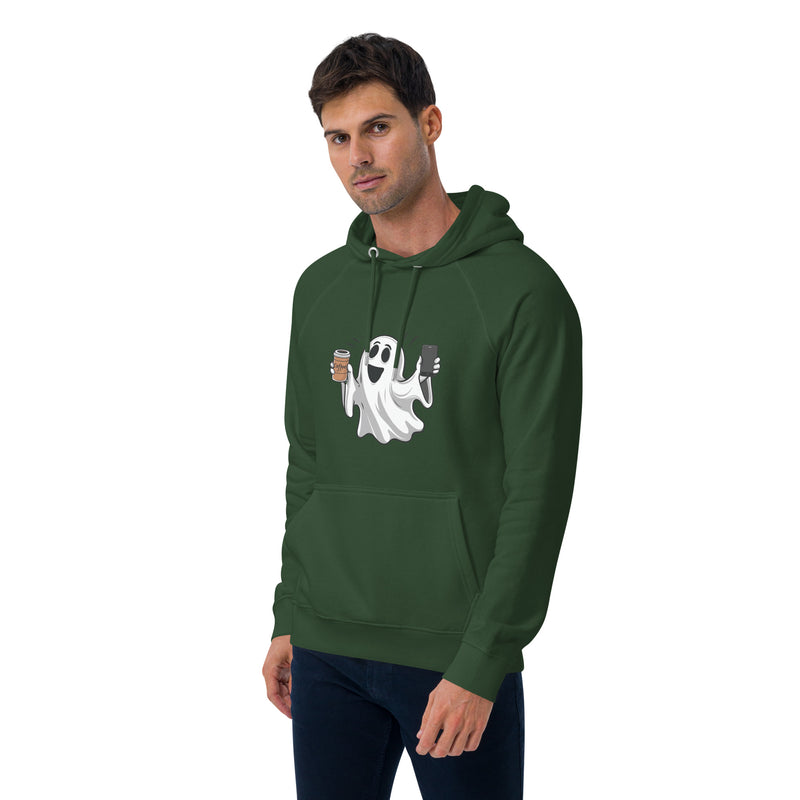 Ghost with Coffee Halloween Graphic Men Eco Raglan Hoodie