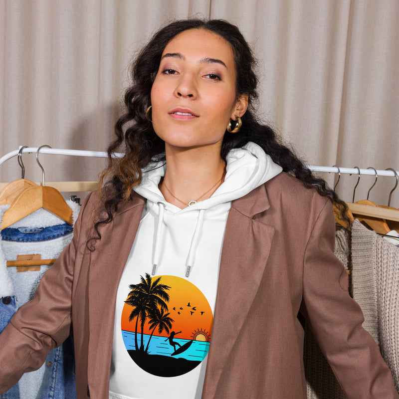 Sunset Surfing Vintage Graphic Women Eco Raglan Hoodie