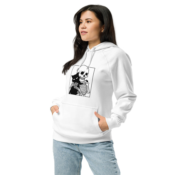 Cat and Skeleton Halloween Graphic Women Eco Raglan Hoodie