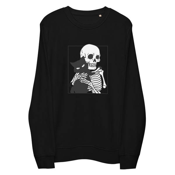 Cat & Skeleton Halloween Graphic Men Organic Sweatshirt