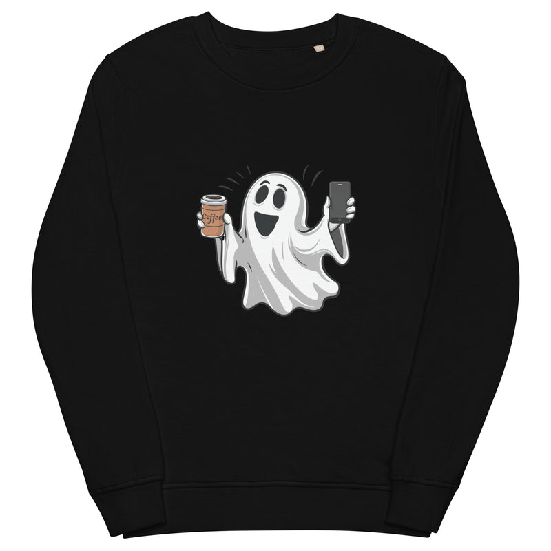 Ghost with Coffee Halloween Graphic Men Organic Sweatshirt