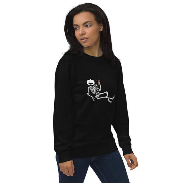 Chilling Pumpkin Head Skeleton Halloween Graphic Women Organic Sweatshirt