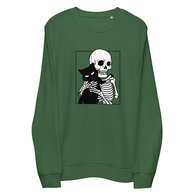 Cat & Skeleton Halloween Graphic Men Organic Sweatshirt