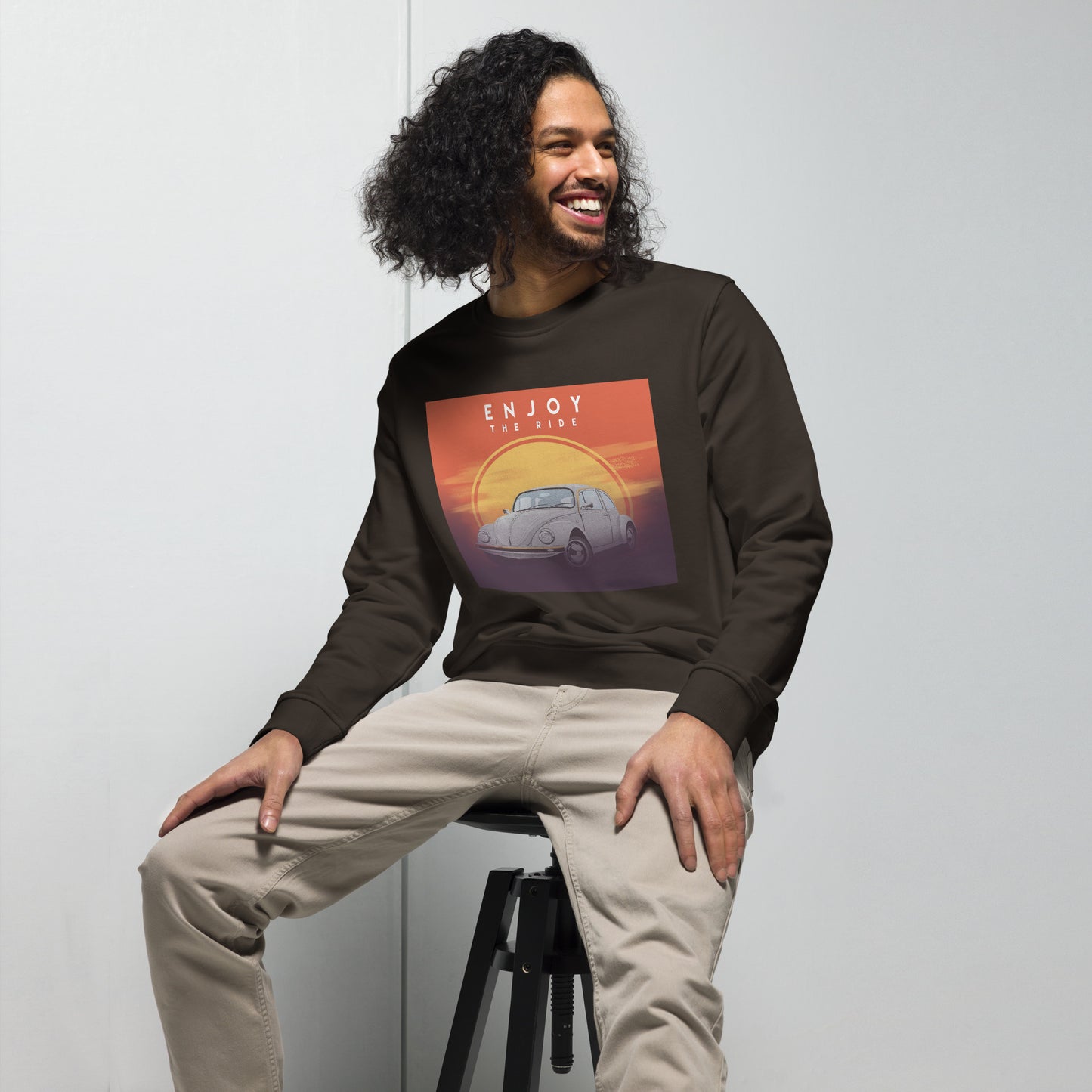 Deep Charcoal Grey Graphic Crewneck Sweatshirt