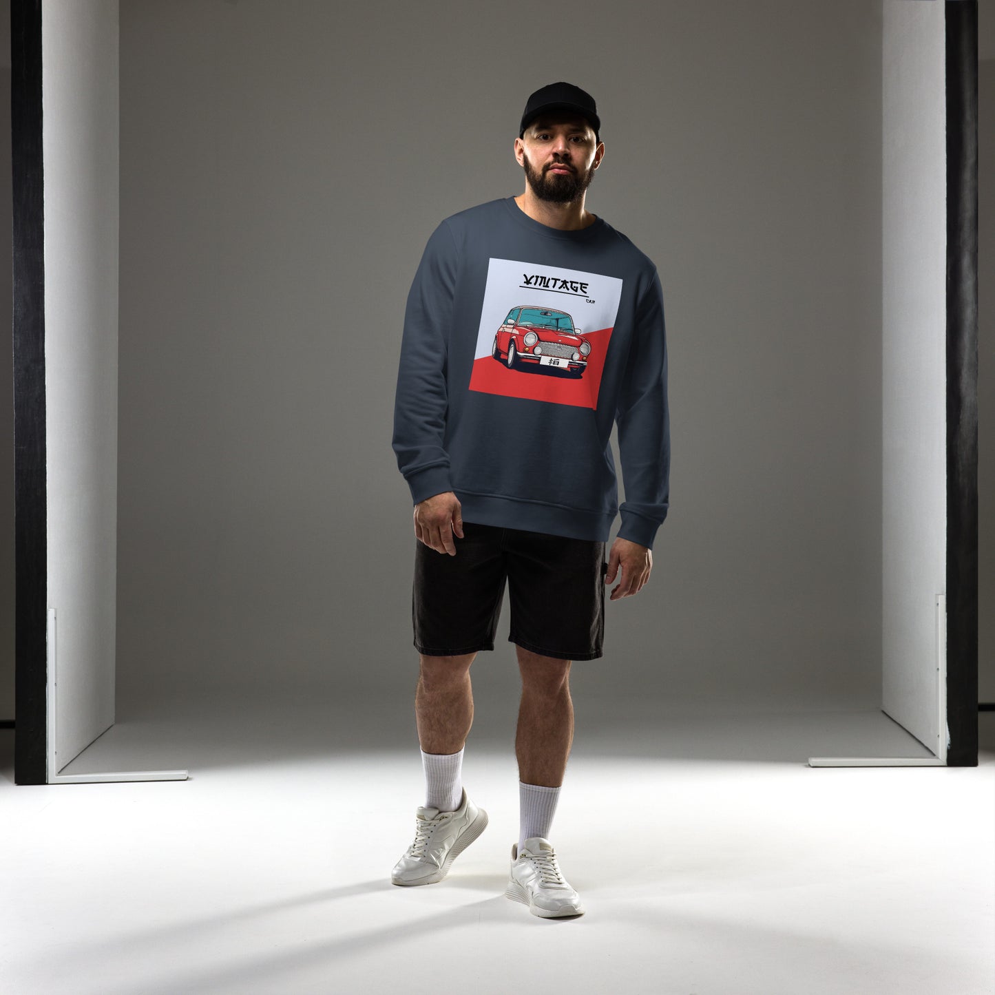 French Navy Vintage Car Sweatshirts that are organic and sustainable.