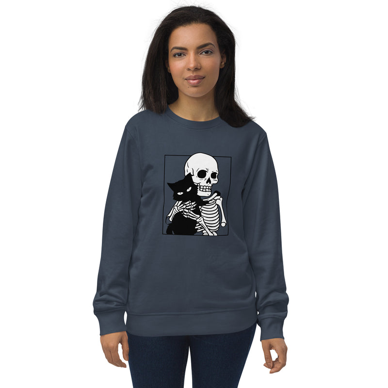 Cat & Skeleton Halloween Graphic Men Organic Sweatshirt