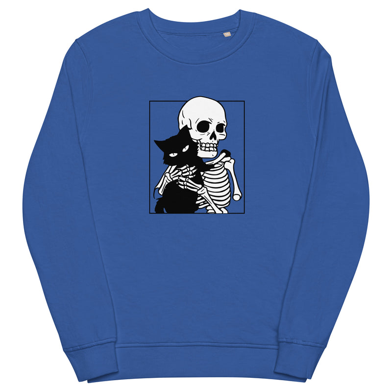 Cat & Skeleton Halloween Graphic Women Organic Sweatshirt