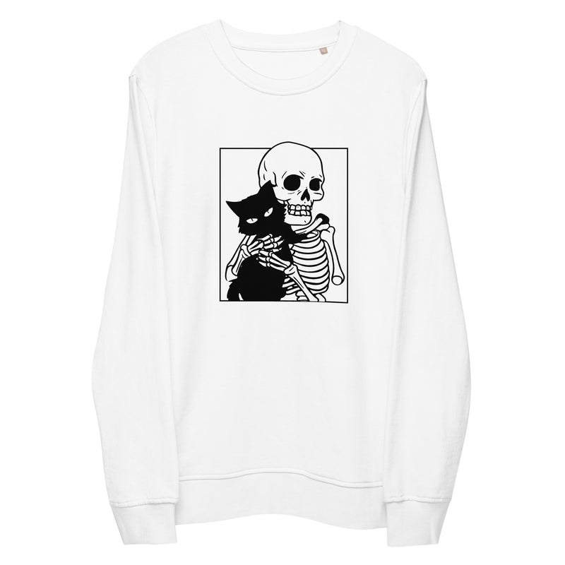 Cat & Skeleton Halloween Graphic Men Organic Sweatshirt