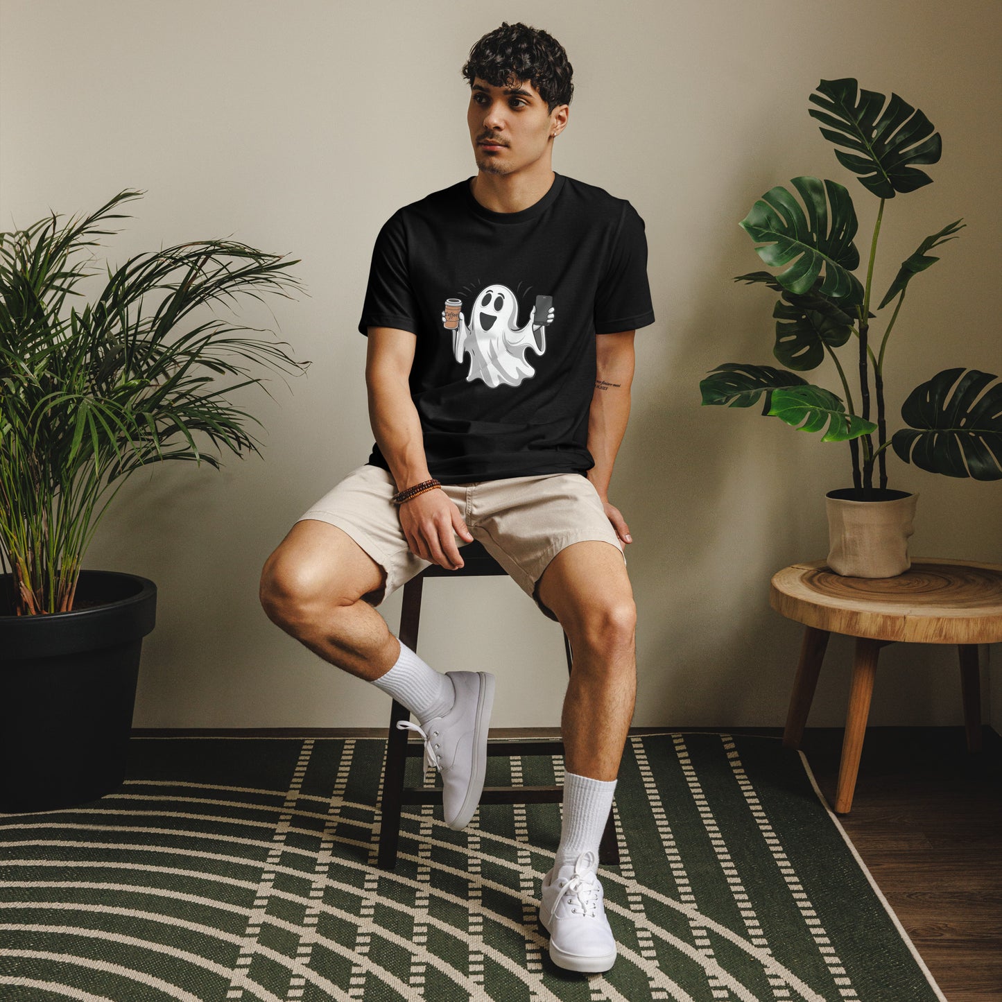 Ghost with Coffee Halloween Graphic Men Staple Eco T-shirt