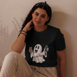 Ghost with Coffee Halloween Graphic Women Staple Eco T-shirt