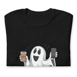 Ghost with Coffee Halloween Graphic Women Staple Eco T-shirt