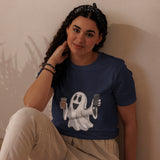 Ghost with Coffee Halloween Graphic Women Staple Eco T-shirt