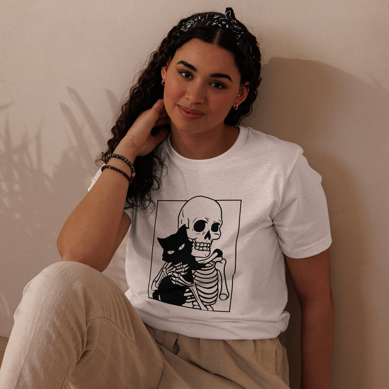 Cat & Skeleton Halloween Graphic Women Staple Eco T-Shirt